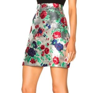 MSGM Metallic Skirt in Silver Floral - Size 2 (38)